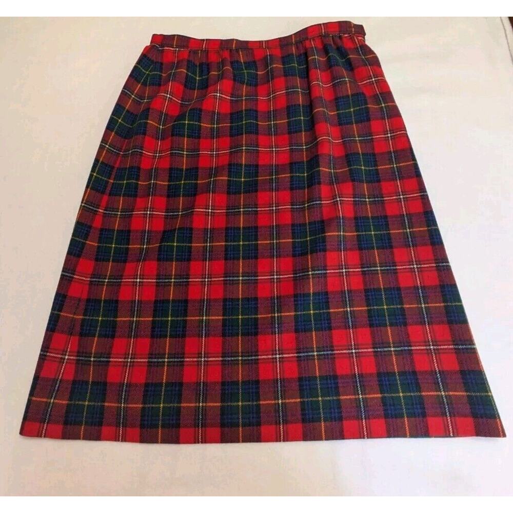 Vtg PENDLETON Skirt Womens 16 Virgin Wool Boyd Tartan Plaid Flannel Red USA Midi